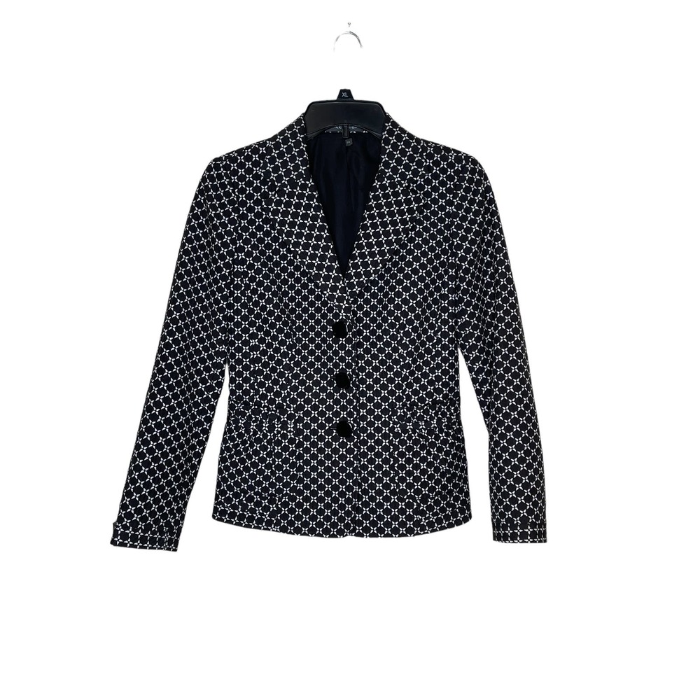 Atelier‎ Women's Jacket Blazer Button-Up Tweed Geometric Lined Collared Black 2